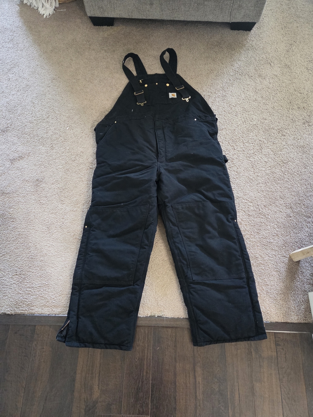 EUC Carhartt Arctic Quilt Lined Duck Bib Overalls R03 Mens Size 48W x 40L Black
